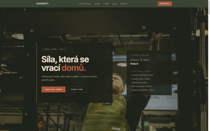 Web osobního trenéra Shigeofit